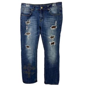 Cowgirl Tuff Co Womens 29/33 Blue Denim Distressed VICTORY Western Bootcut Jeans